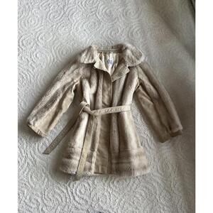 Lilli Ann Faux Fur London Leather Coat Vtg 50s Tan Brown